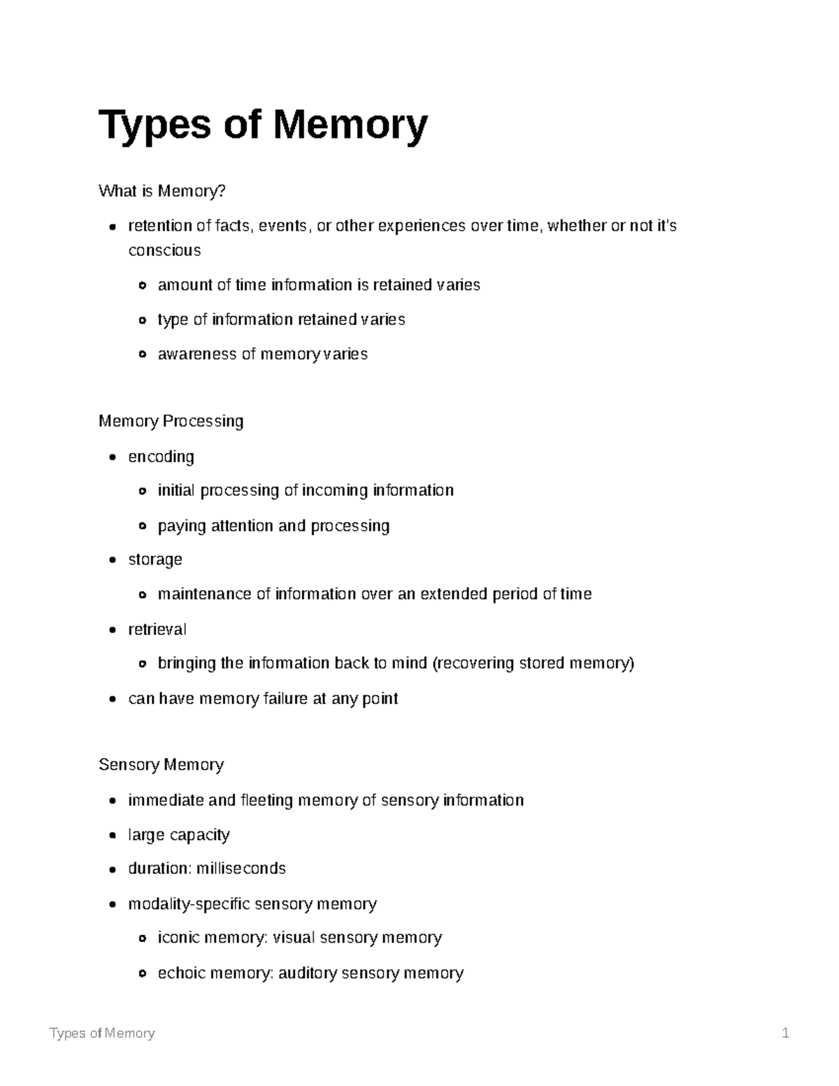 Types of Memory Dr. Sara Festini Types of Memory What is Memory