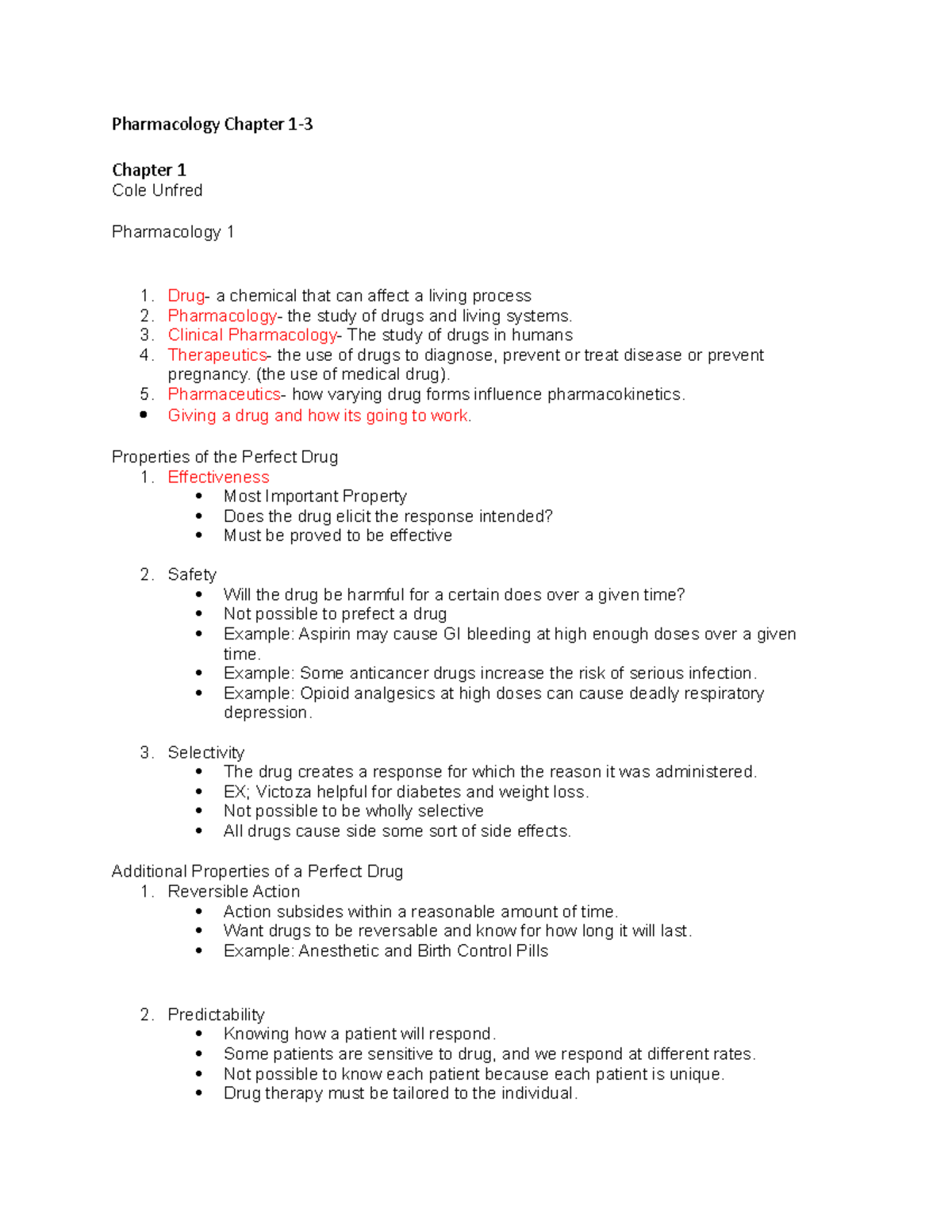Pharmacology Chapter 1 notes for class - PNS 111 - Studocu