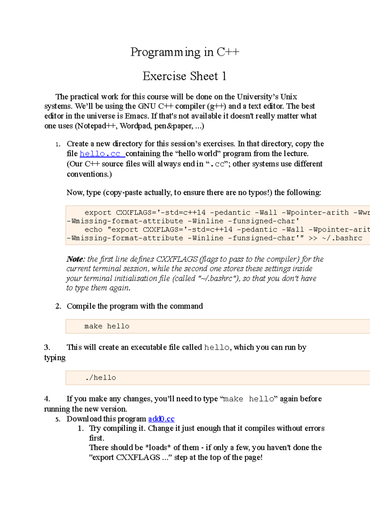 2016-2017 Lab Exercise Sheet 1 - Programming in C++ Exercise Sheet 1 ...
