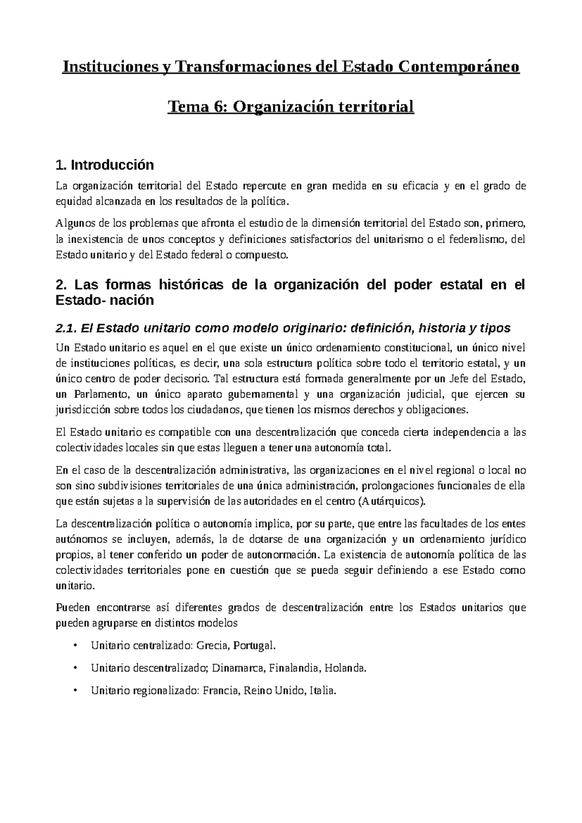 Tema 6 - Organización territorial - Instituciones y Transformaciones ...