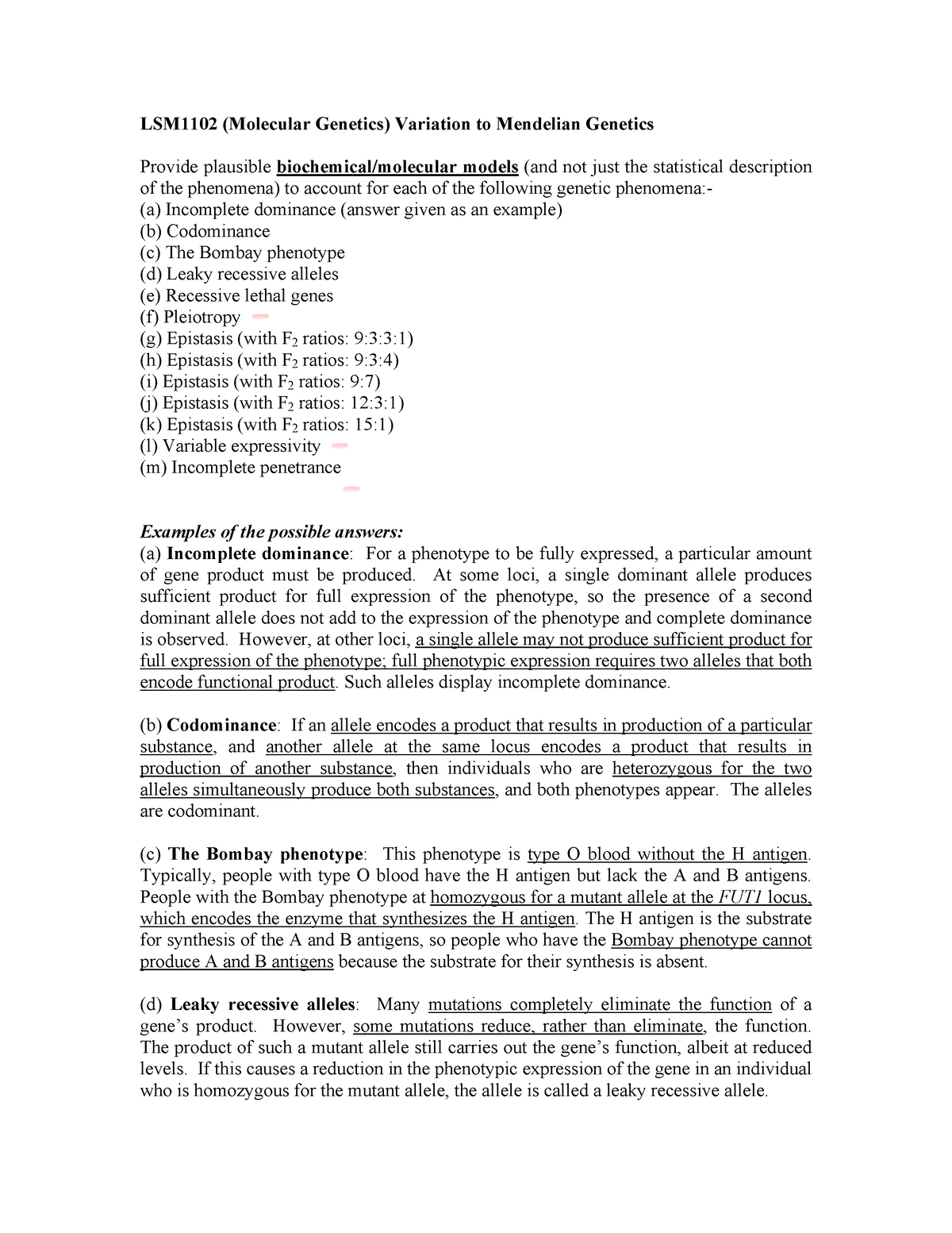 essay questions on mendelian genetics