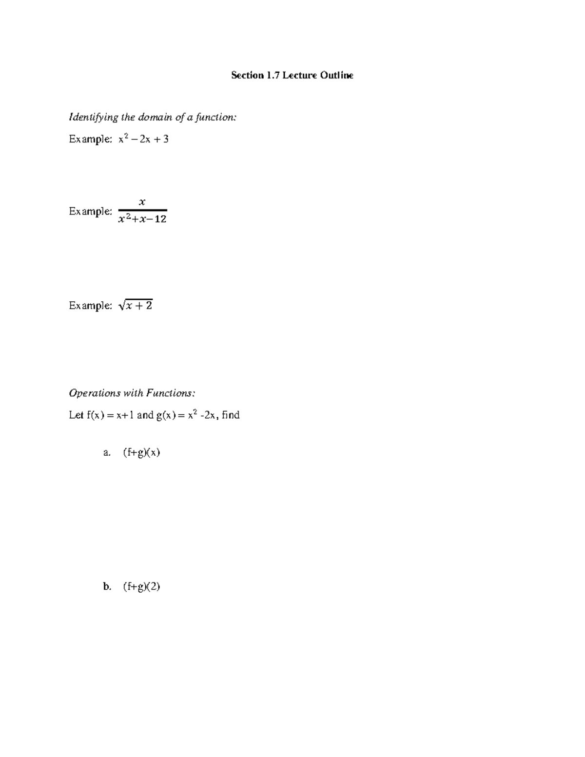 Section 1.7 math112 - Section 1 Lecture Outline Identifying the domain ...