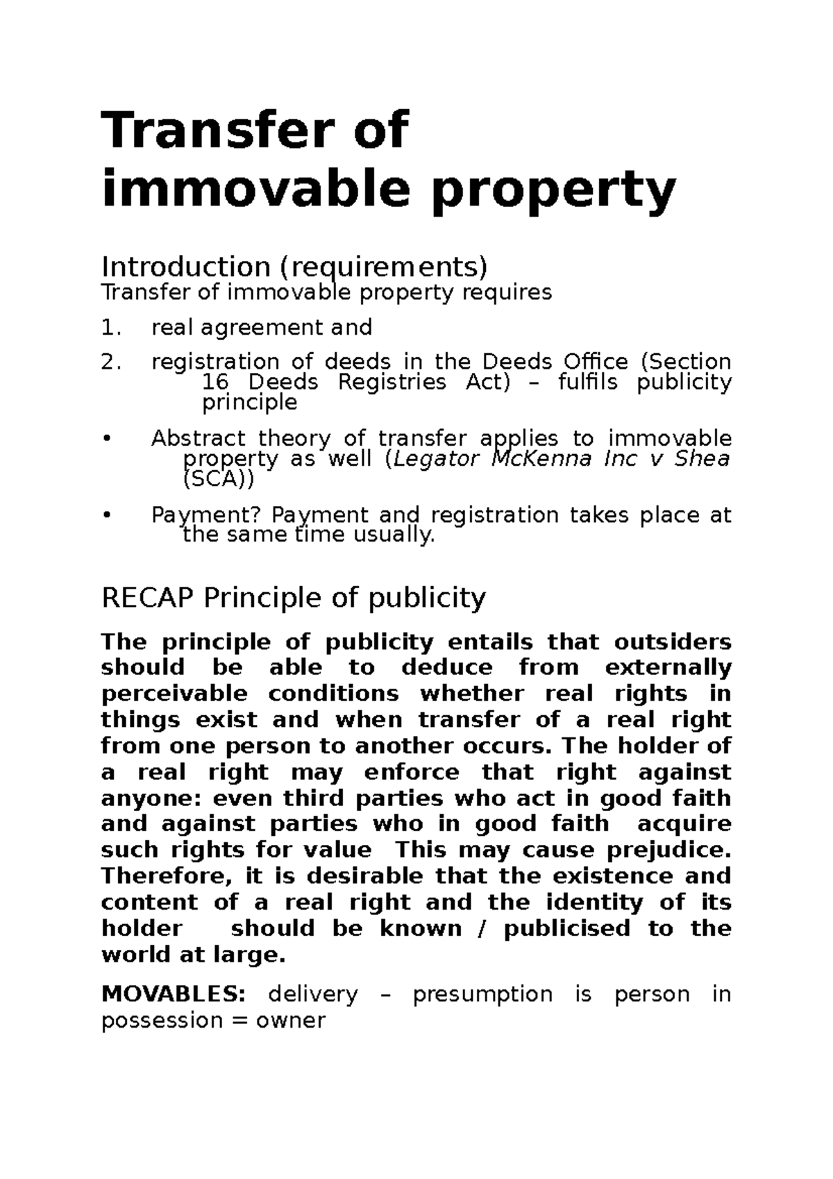 Transfer of immovable property Transfer of immovable property