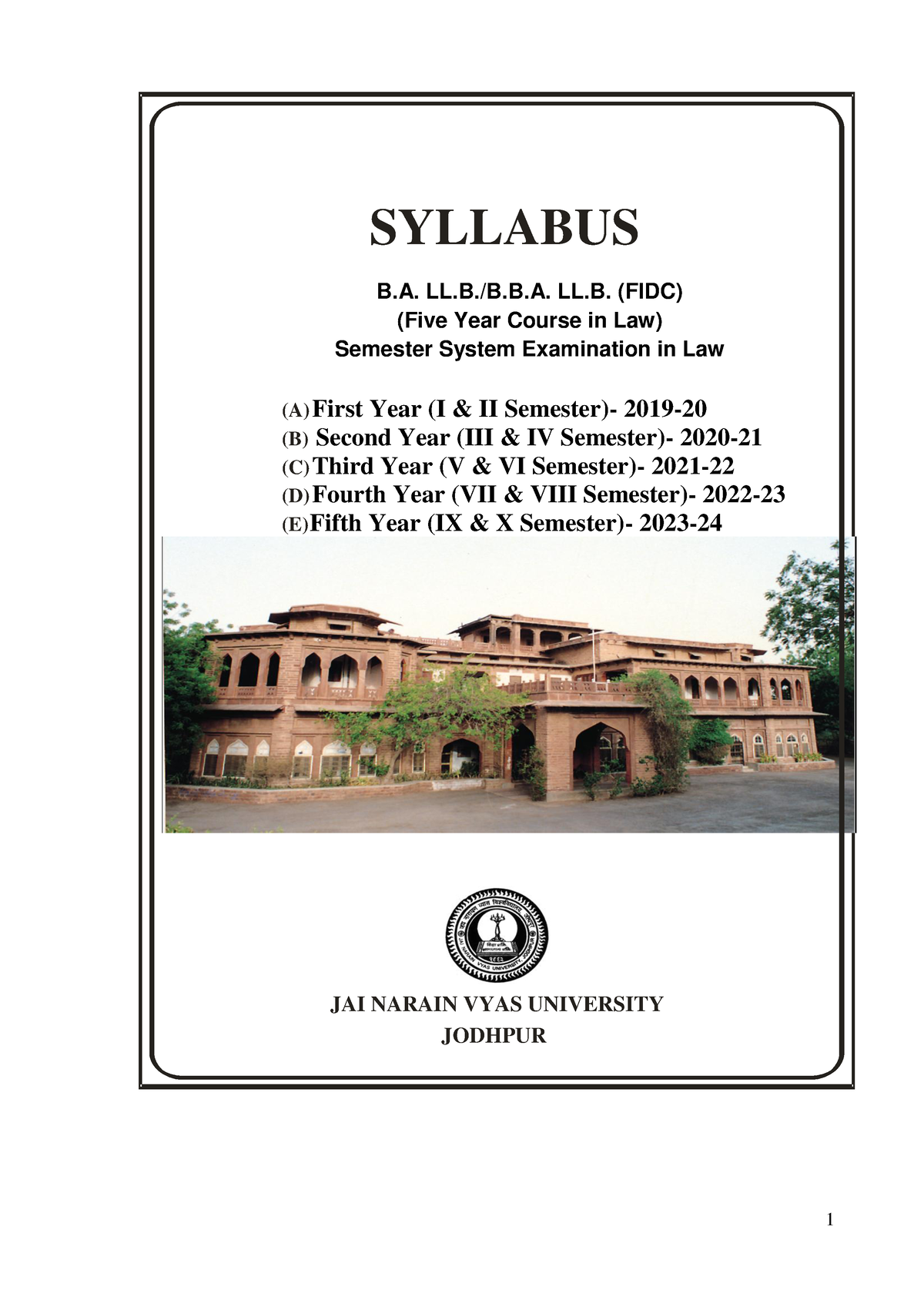 Syllabus - Syllabud Jnvu LLB 5 Year - SYLLABUS B. LL.B./B.B. LL. (FIDC ...