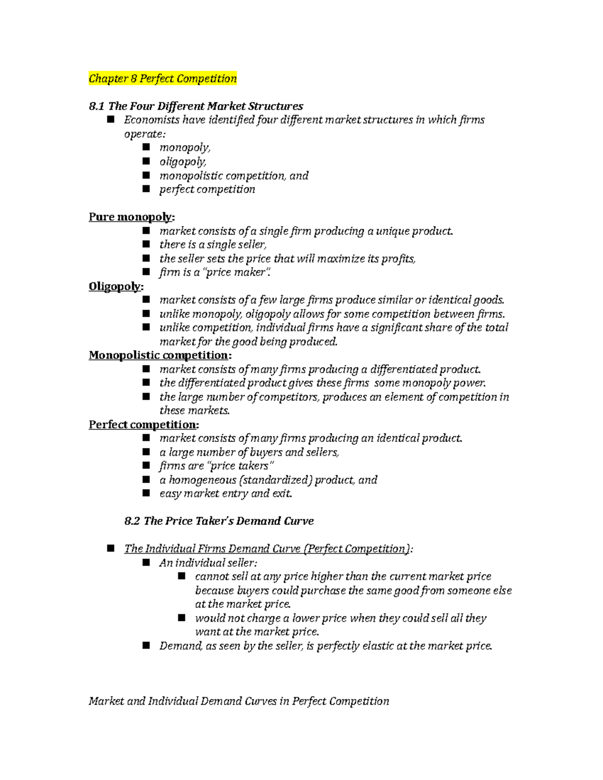 Chapter 8 notes - Summary Microeconomics - Chapter 8 Perfect ...
