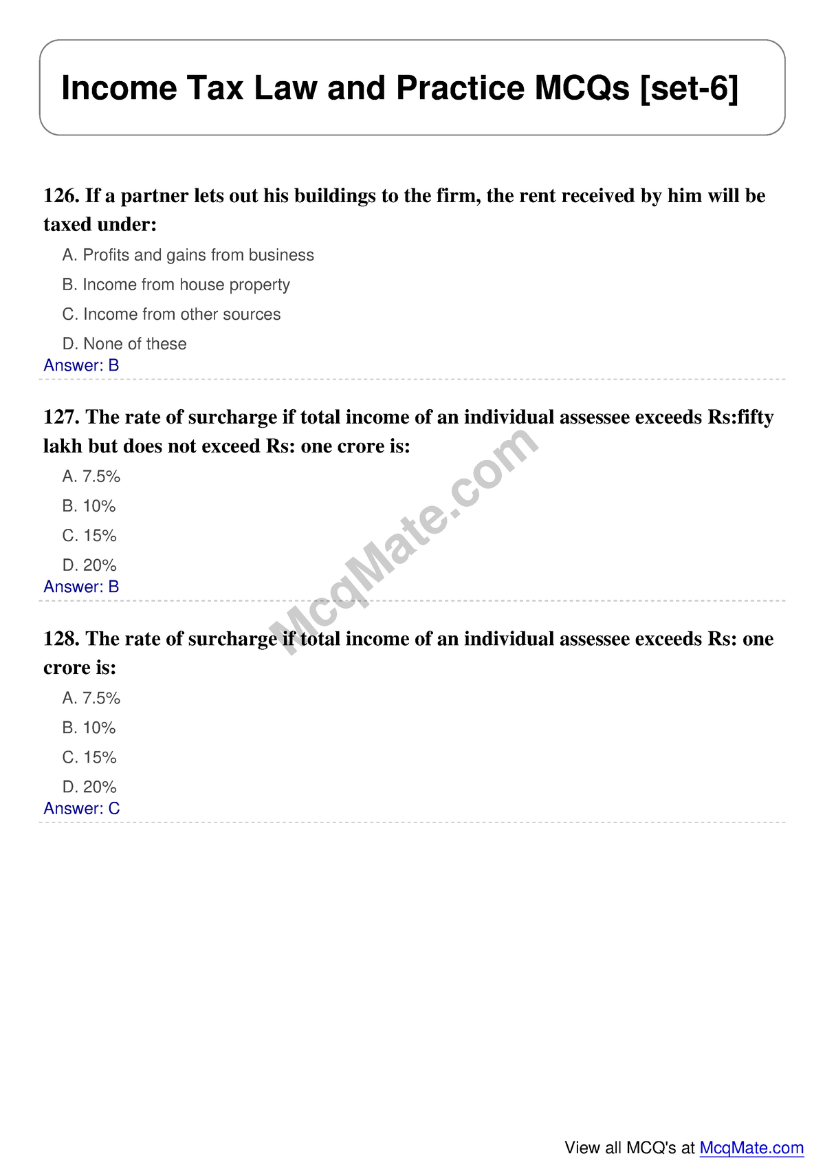 Income-tax-law-and-practice-set-6 mcqmate - McqMate Income Tax Law and ...