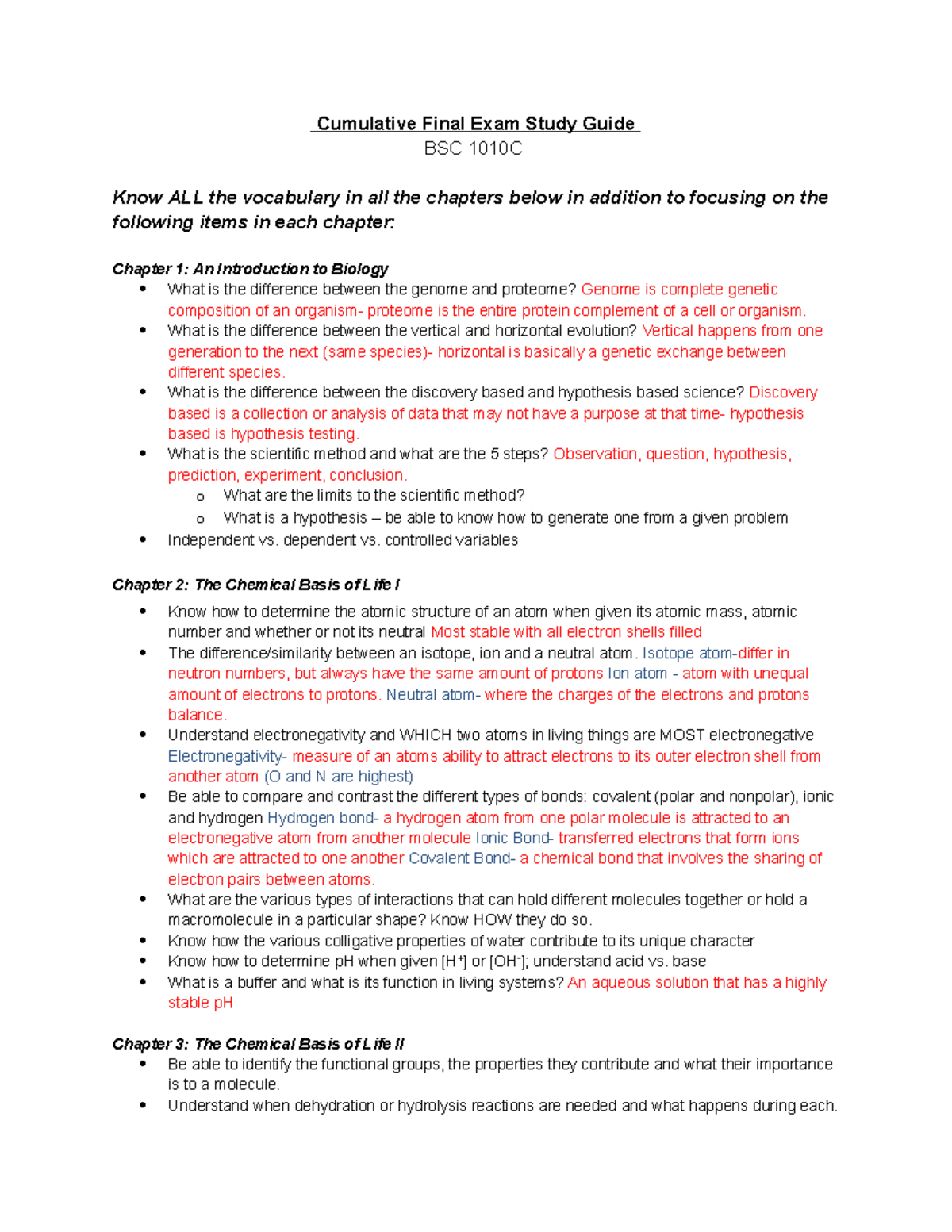 Final Exam Study Guide Bio II - Cumulative Final Exam Study Guide BSC ...