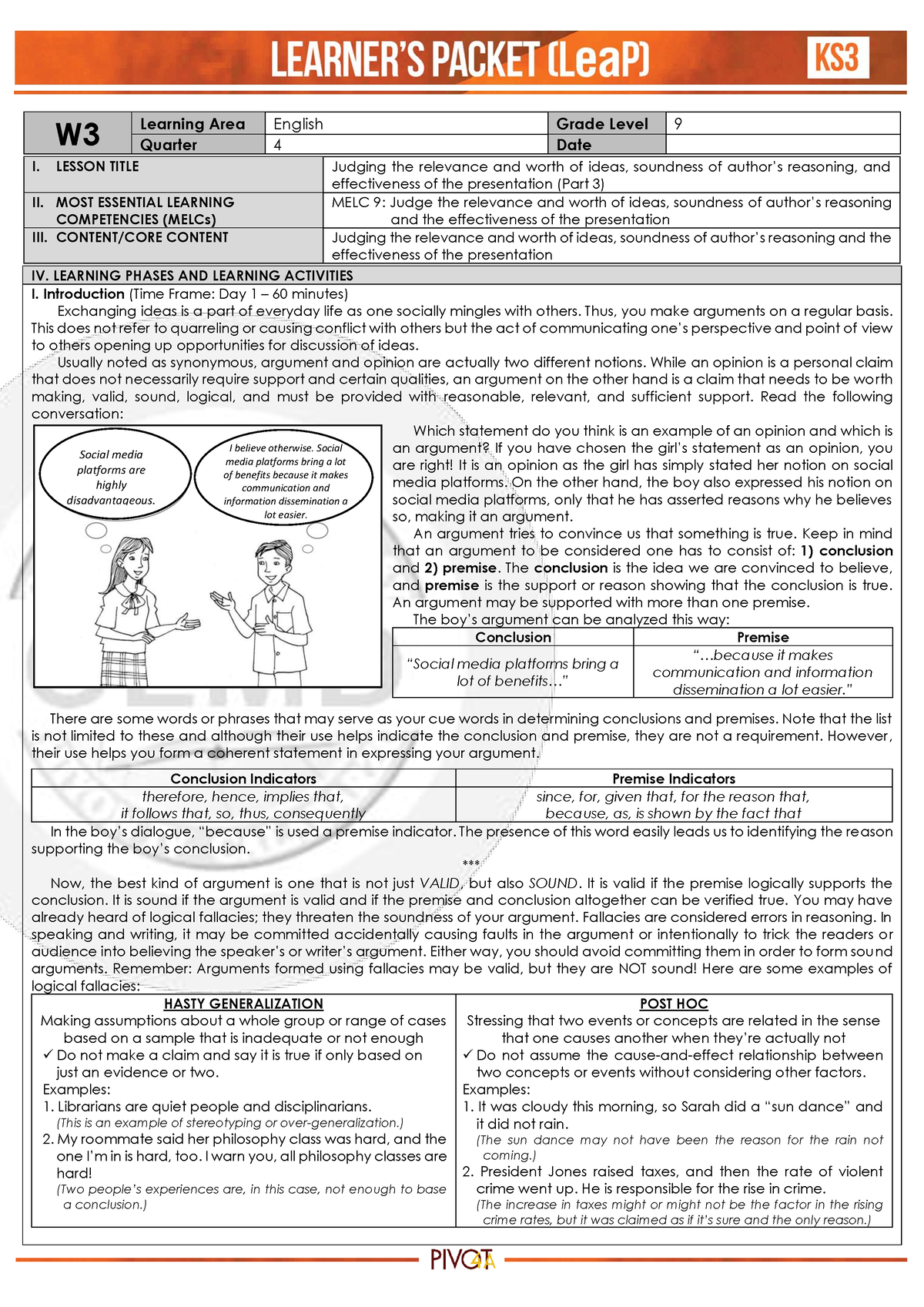 Q4 English 9 Week3 Please Be Guided W Learning Area English Grade Level 9 Quarter 4 Date I 8025