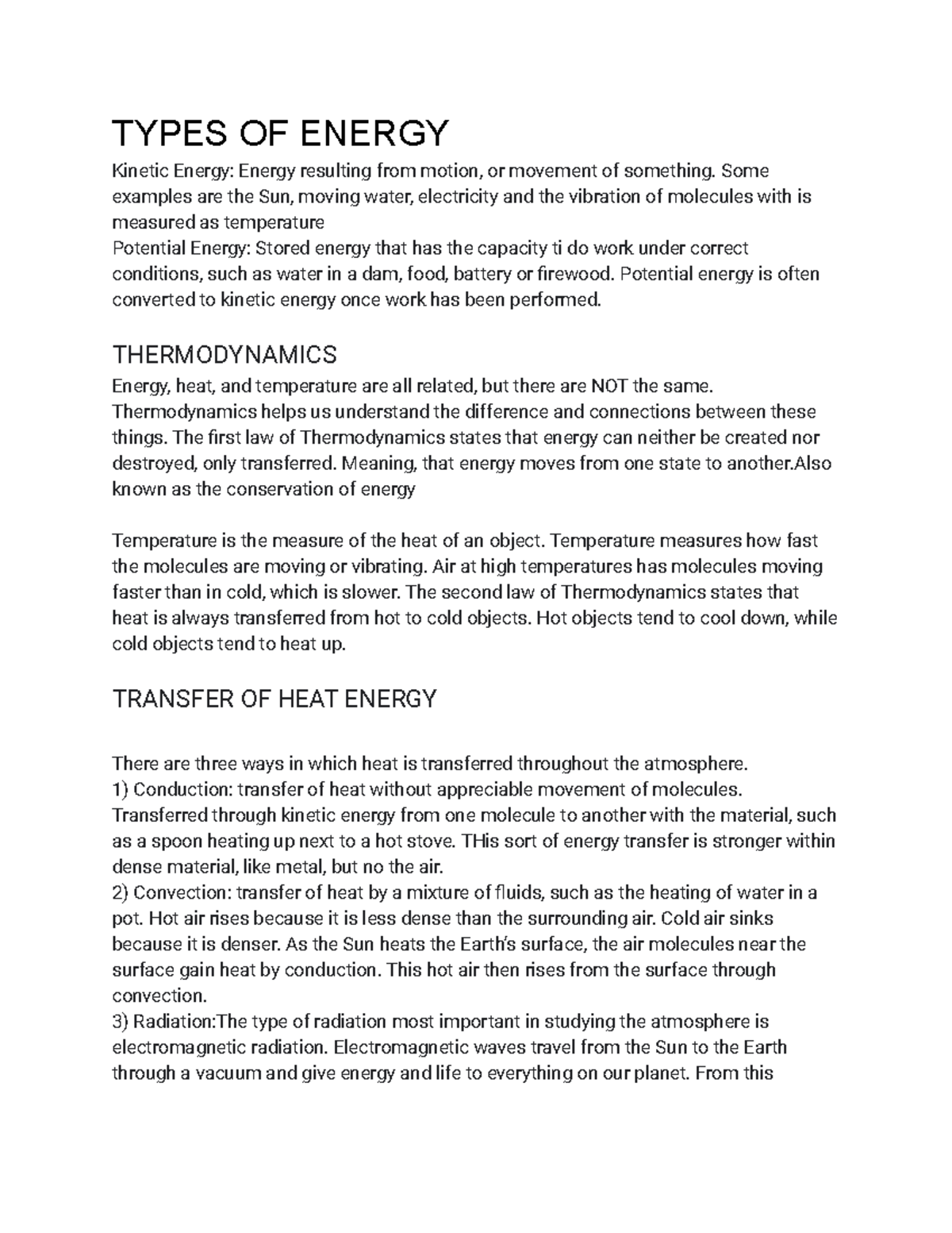 Types OF Energy and INteractions - TYPES OF ENERGY Kinetic Energy ...