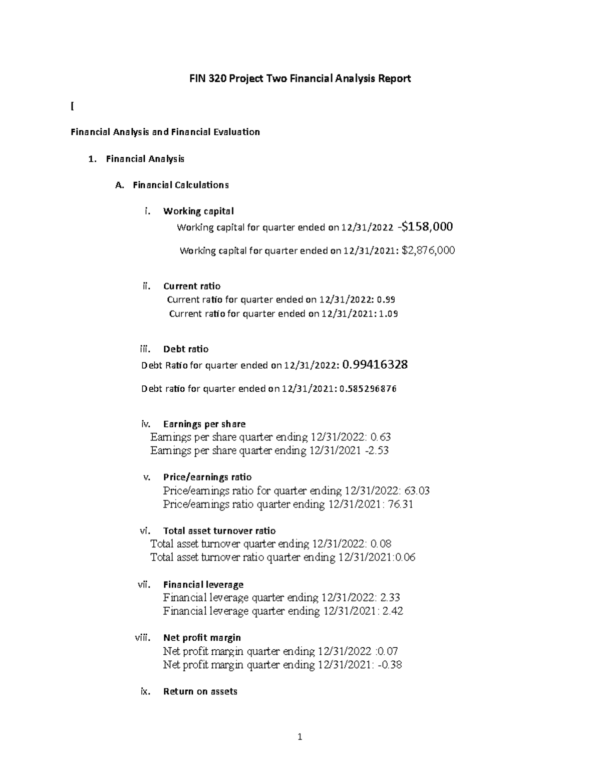 FIN 320 Project Two Financial Analysis Report - Financial Analysis A ...