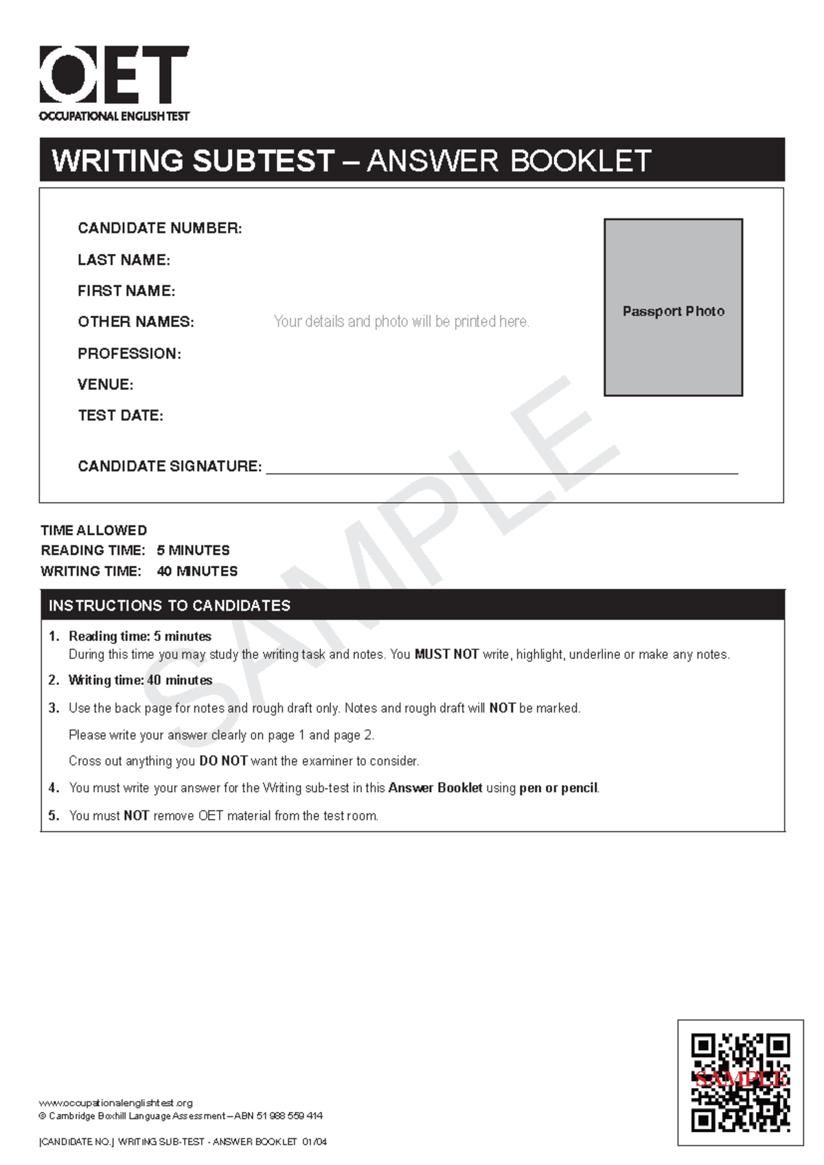 Writing-Booklet-Sample - SAMPLE SAMPLE occupationalenglishtest ...