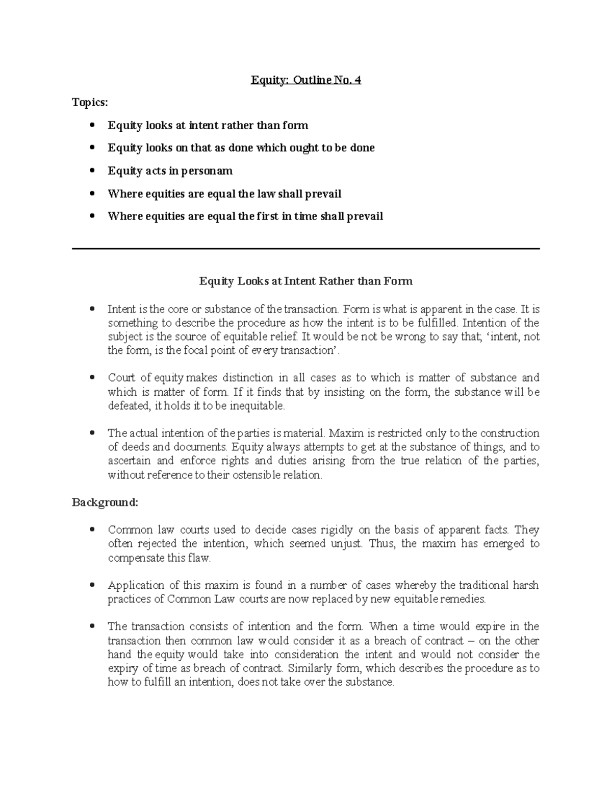 Equity (Outline No. 4) - Equity: Outline No. 4 Topics: Equity looks at ...