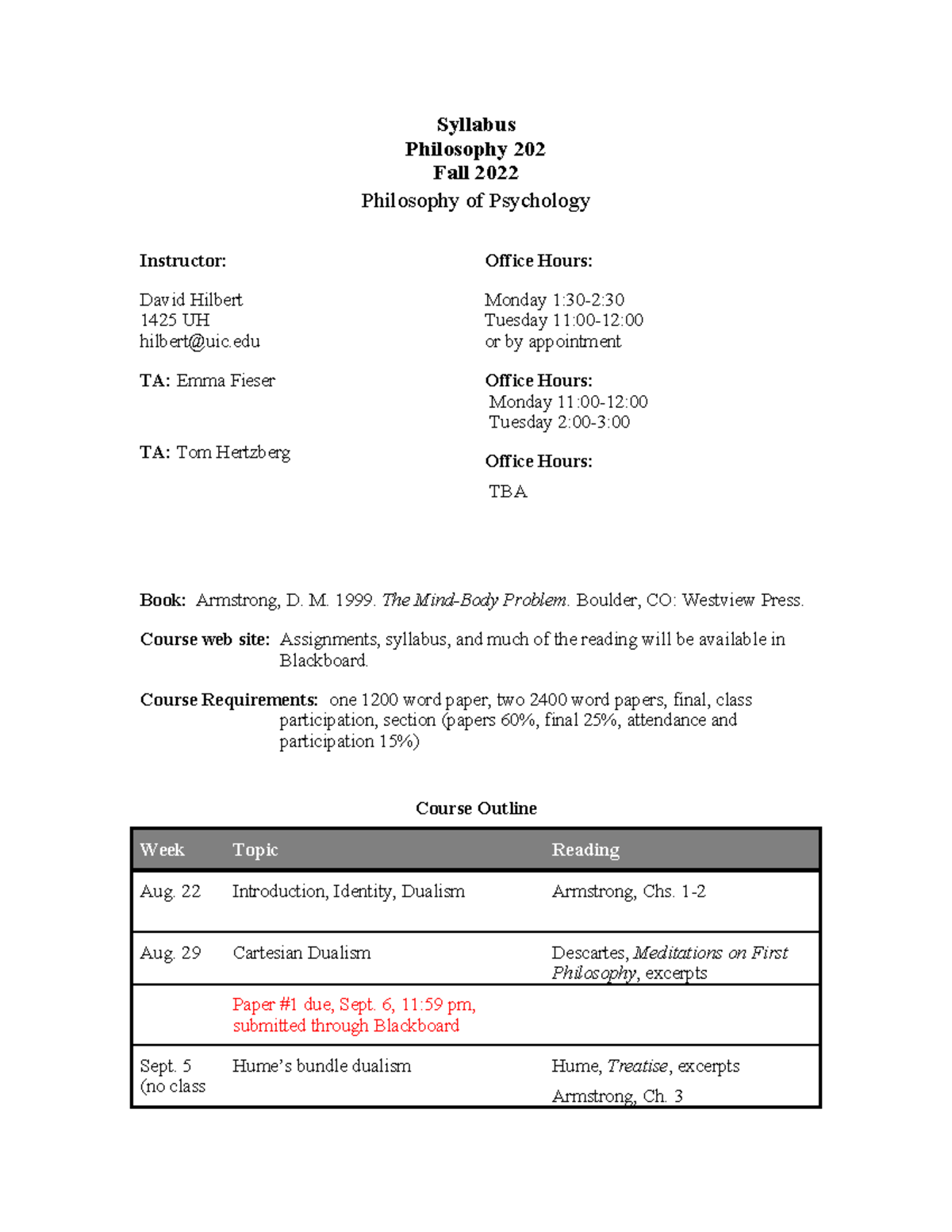 PHIL 202 Syllabus - Syllabus Philosophy 202 Fall 2022 Philosophy of ...