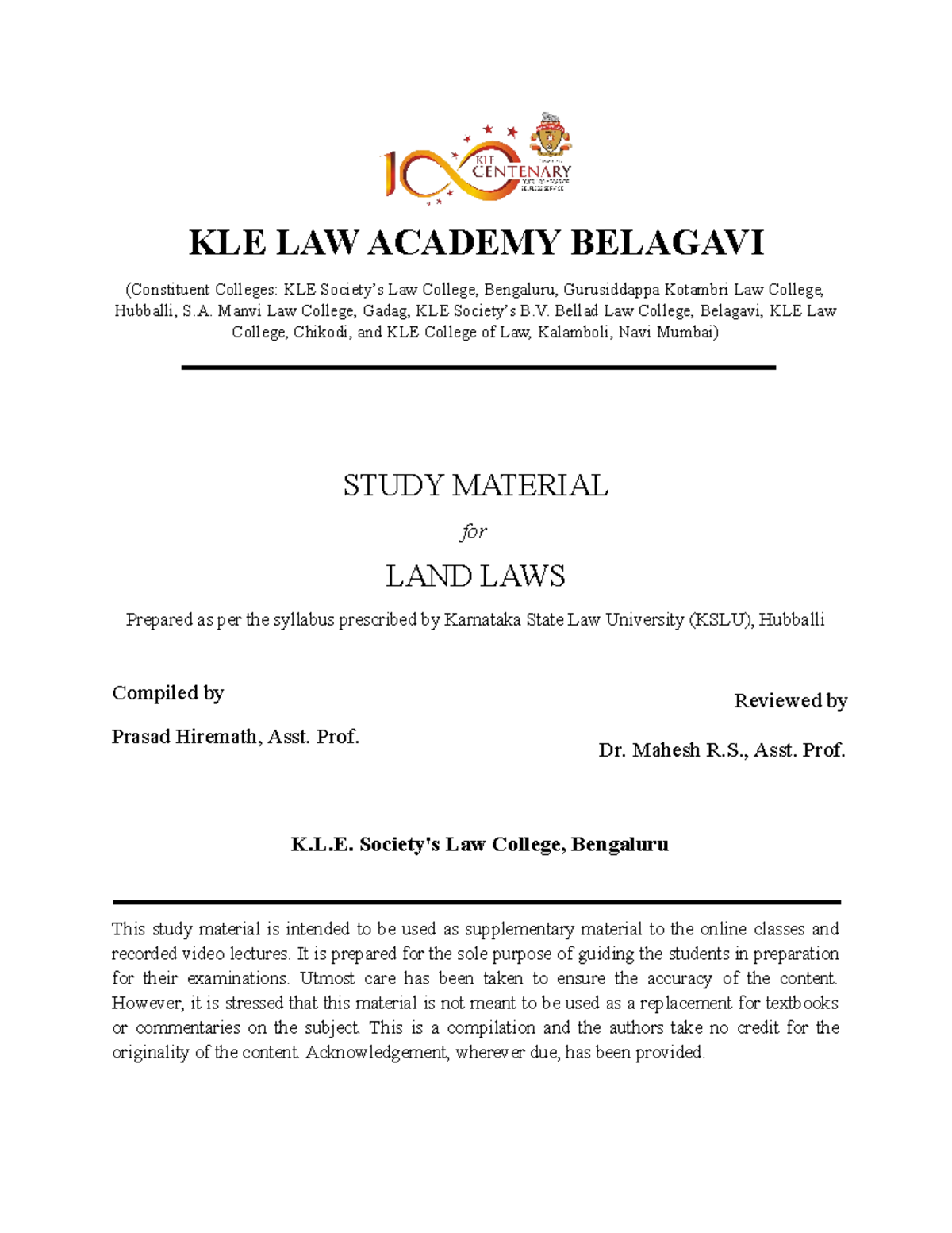 Land Laws1converted from KLU with full detail subject KLE LAW