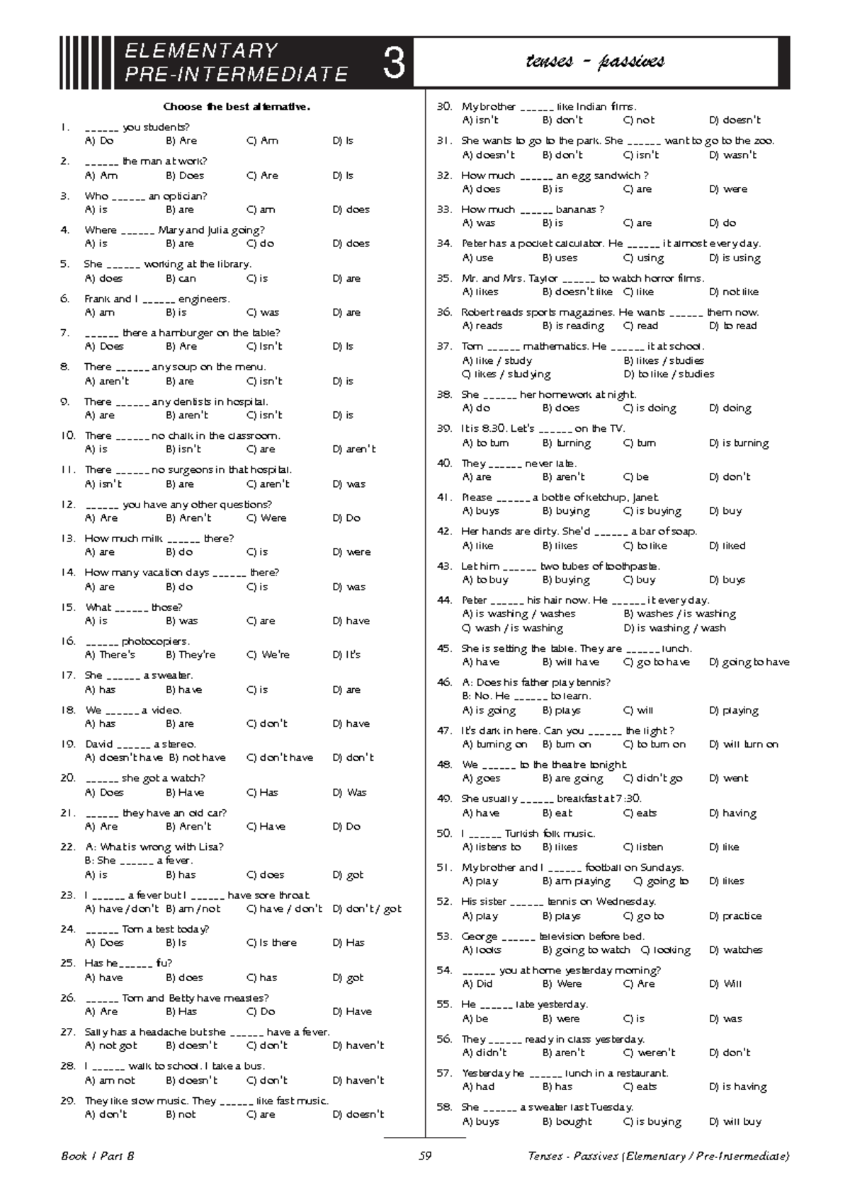 Tests b1 multiple choice practice 59 elem en tary pre i n t erm edi