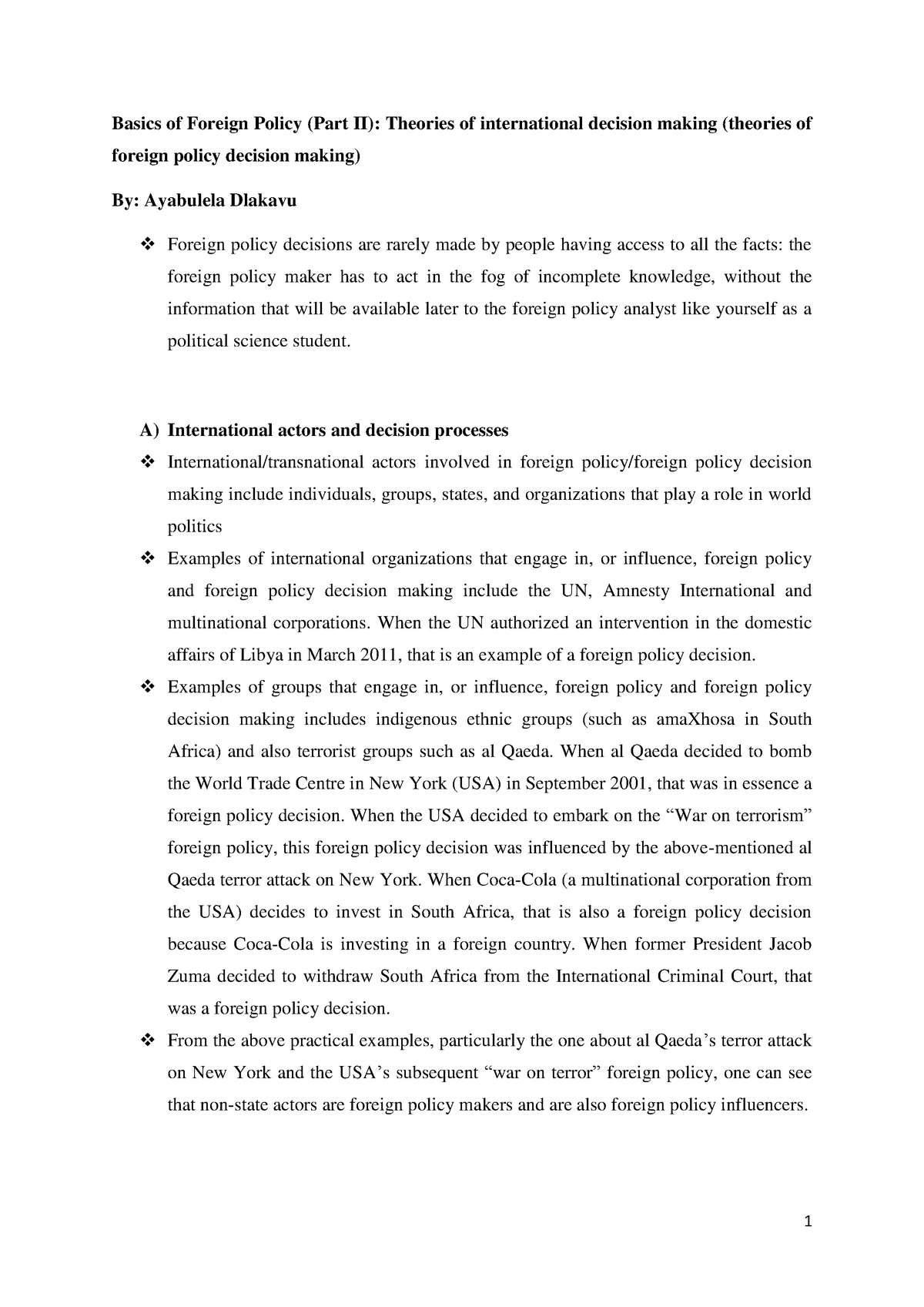 Politics 2A Basics of Foreign Policy II - Basics of Foreign Policy ...