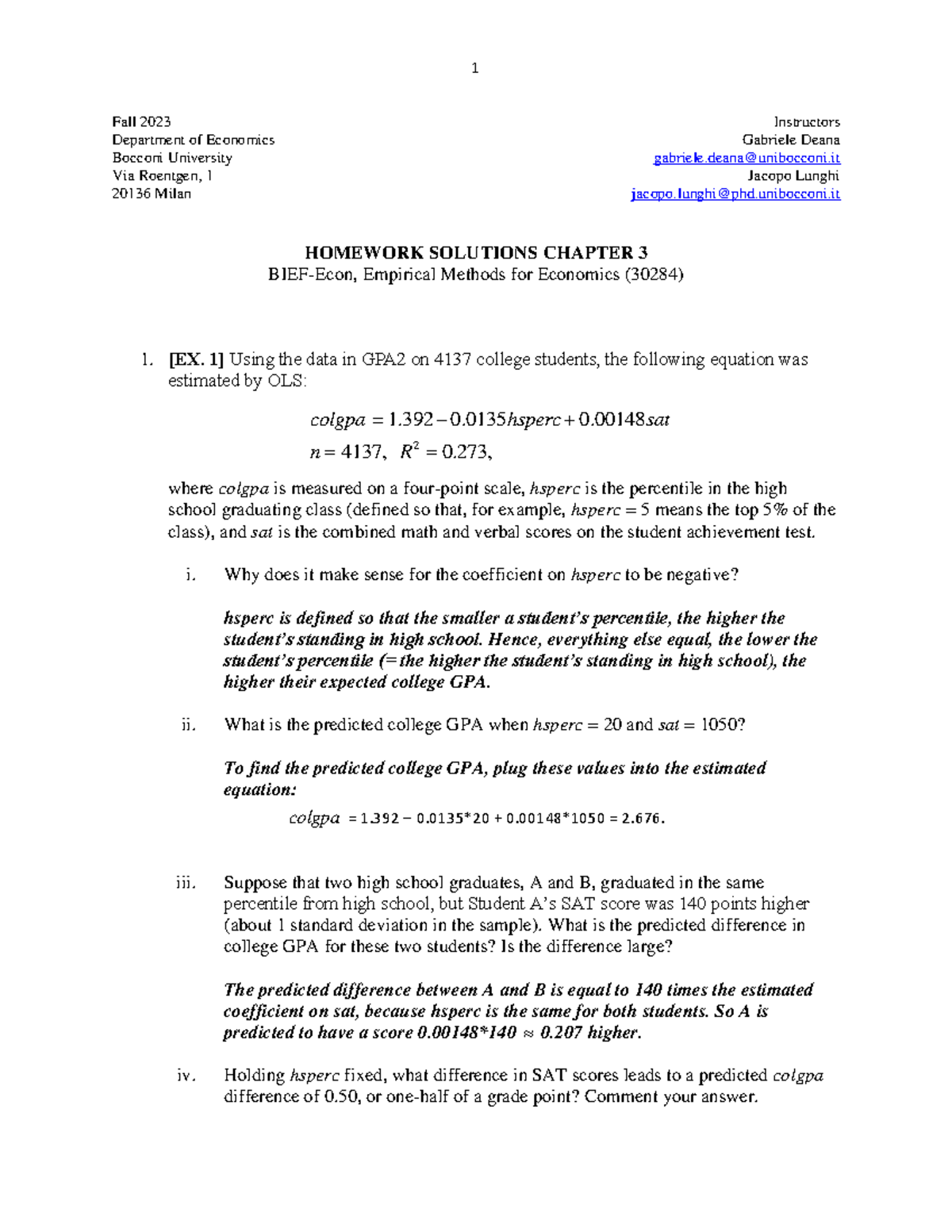 Homework Solutions Chapter 3 - Fall 2023 Instructors Department of ...