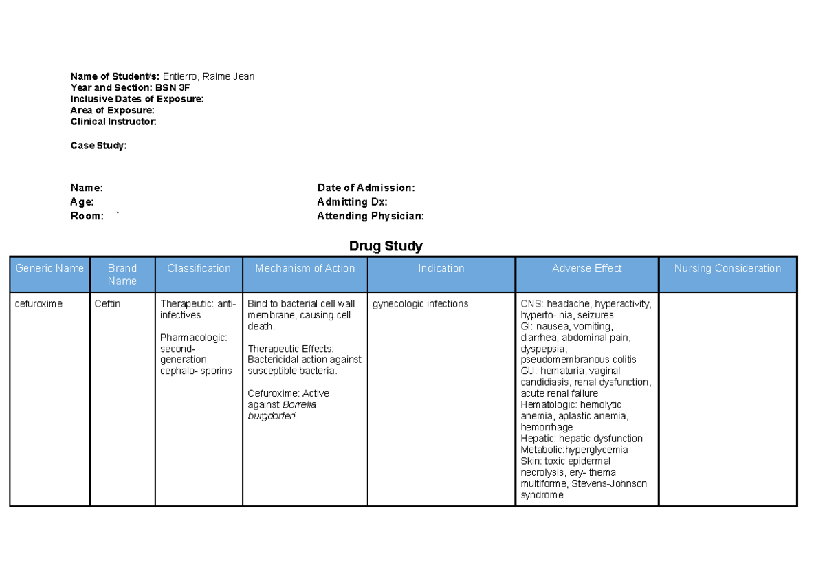 Drug Study OB WARD - Name of Student/s: Entierro, Raime Jean Year and ...
