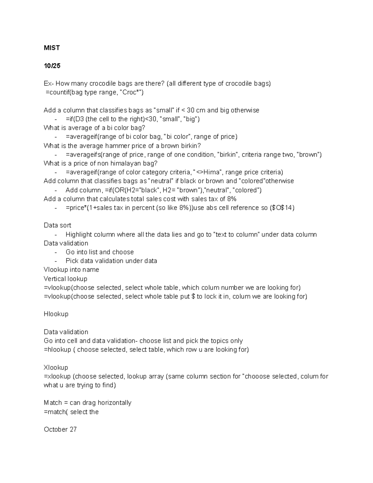 MIST 2090 lecture notes MIST 10/ Ex How many crocodile bags are