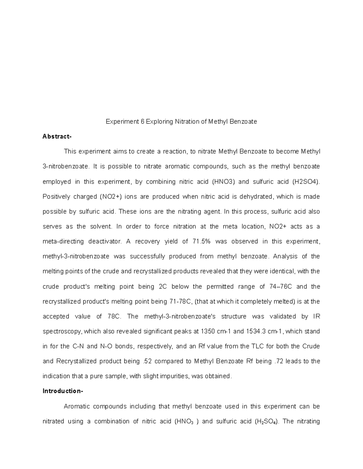experiment 6 nitration of methyl benzoate