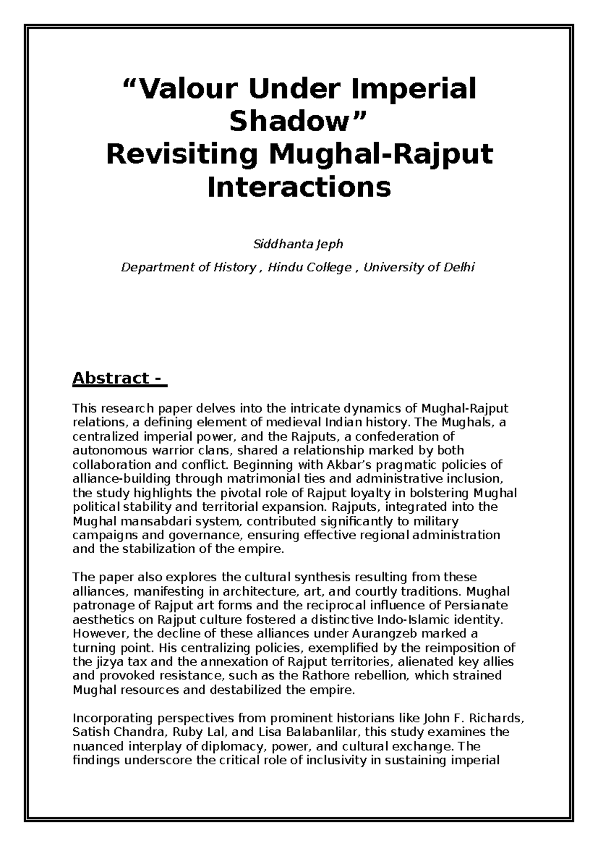 MAIN Research Paper - “Valour Under Imperial Shadow” Revisiting Mughal ...