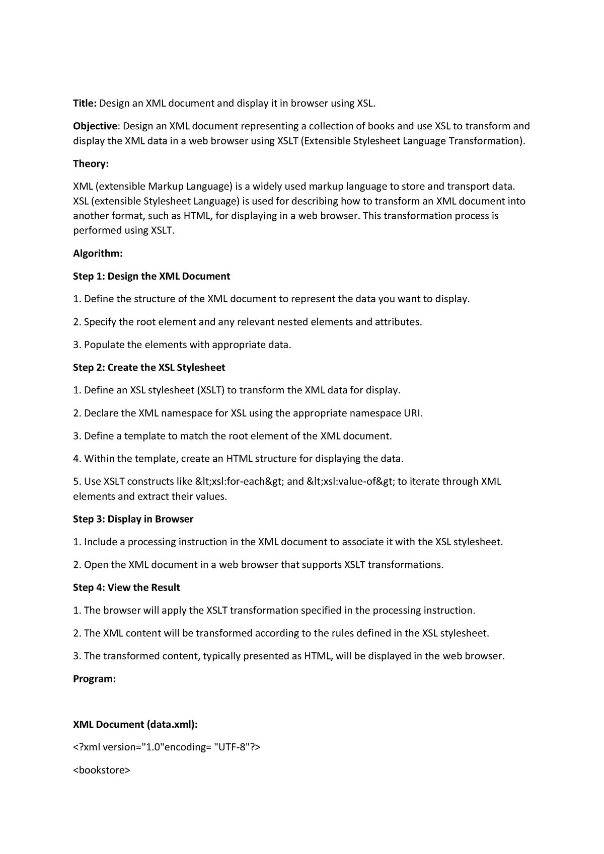 Practical No. 12 - Title: Design an XML document and display it in ...