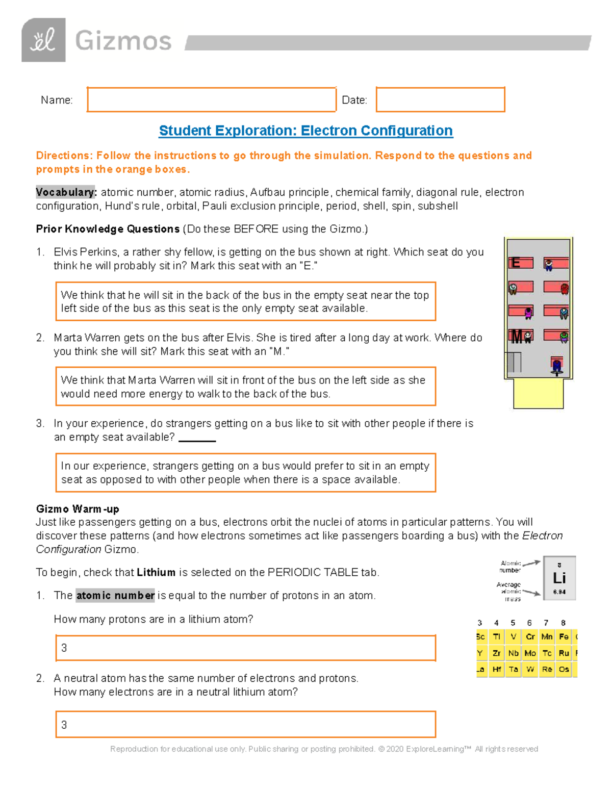 Electron Configuration Student Exploration Worksheet - Name: Date ...