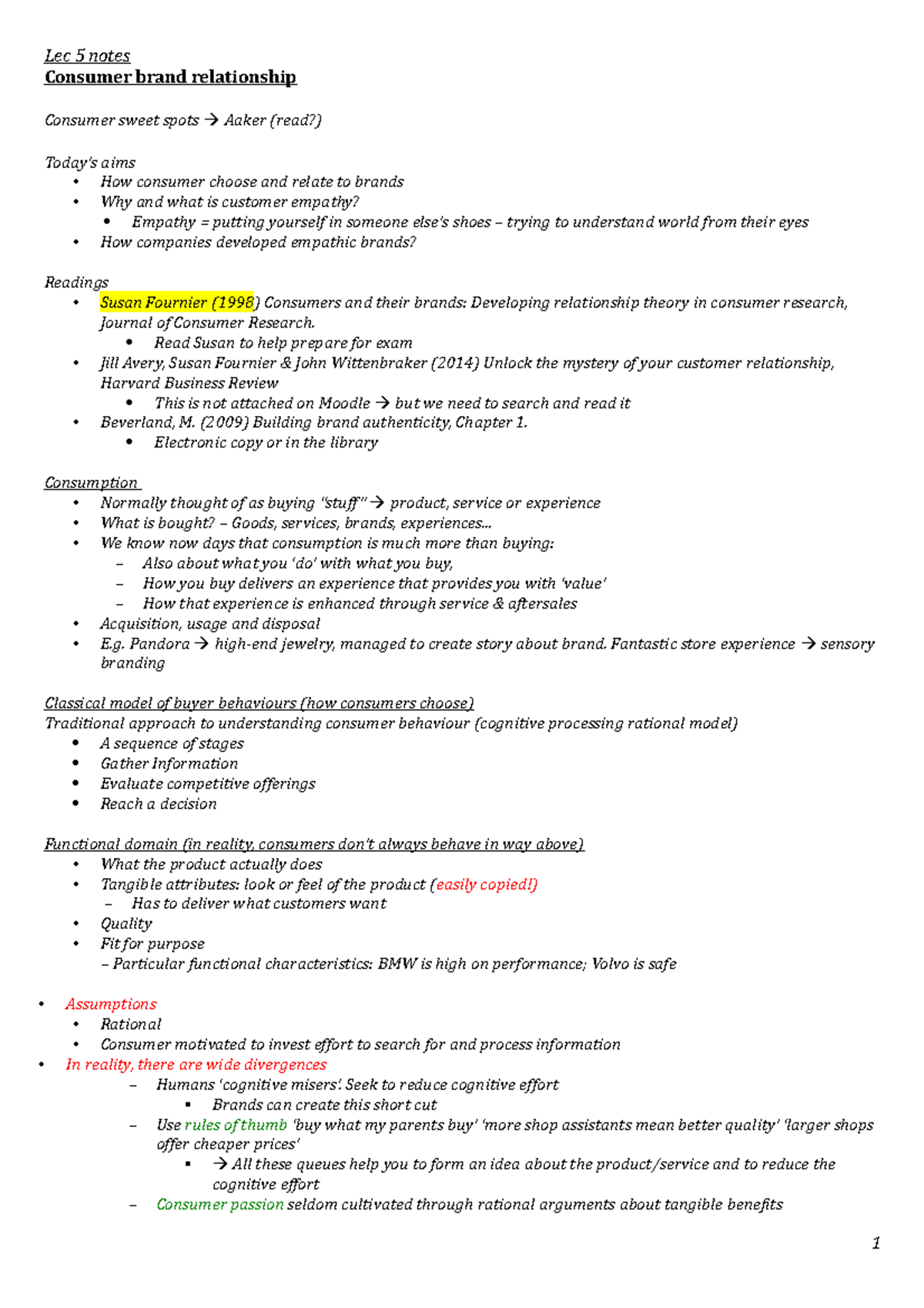 Lec 5 notes - lec 5 - Lec 5 notes Consumer brand relationship Consumer ...