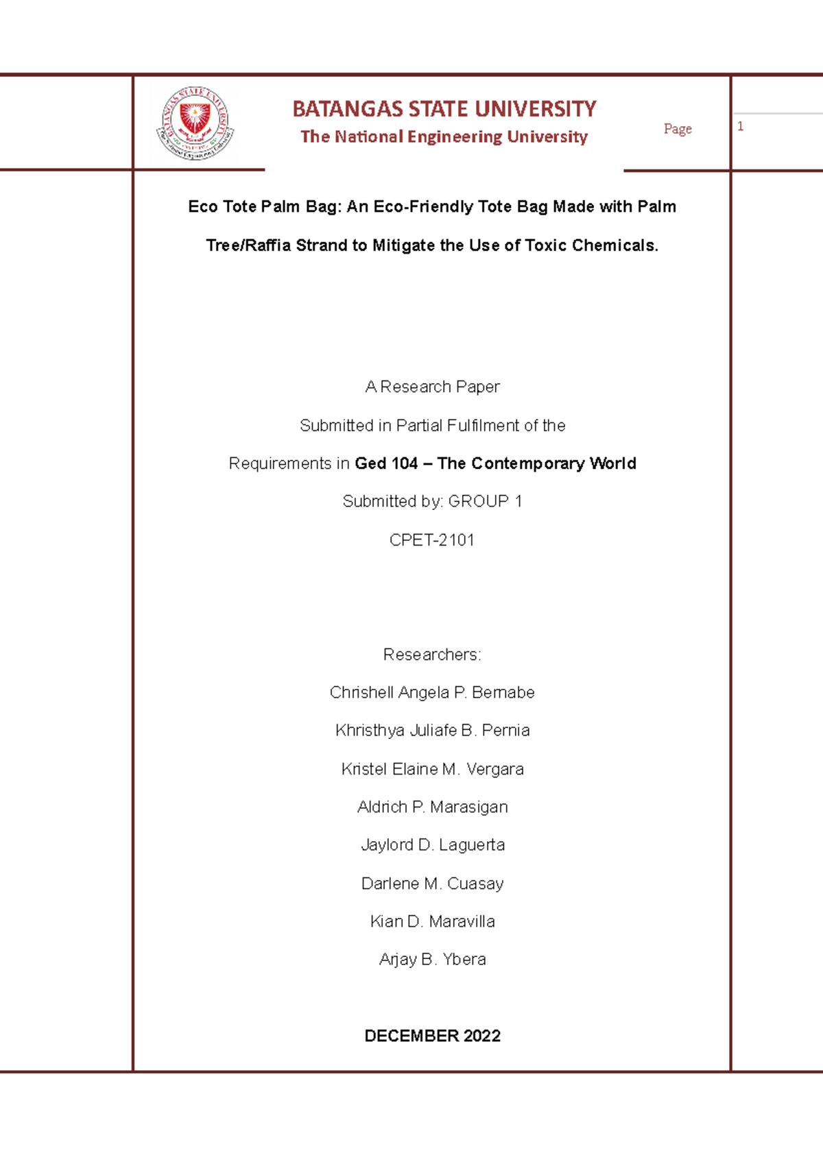 Group 1 RESEARCH Eco Tote Palm Bag An EcoFriendly Tote Bag Made