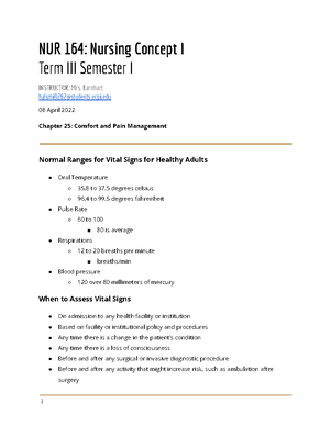 NUR 164 Chapter 25 Notes - NUR 164: Nursing Concept I Term III Semester ...