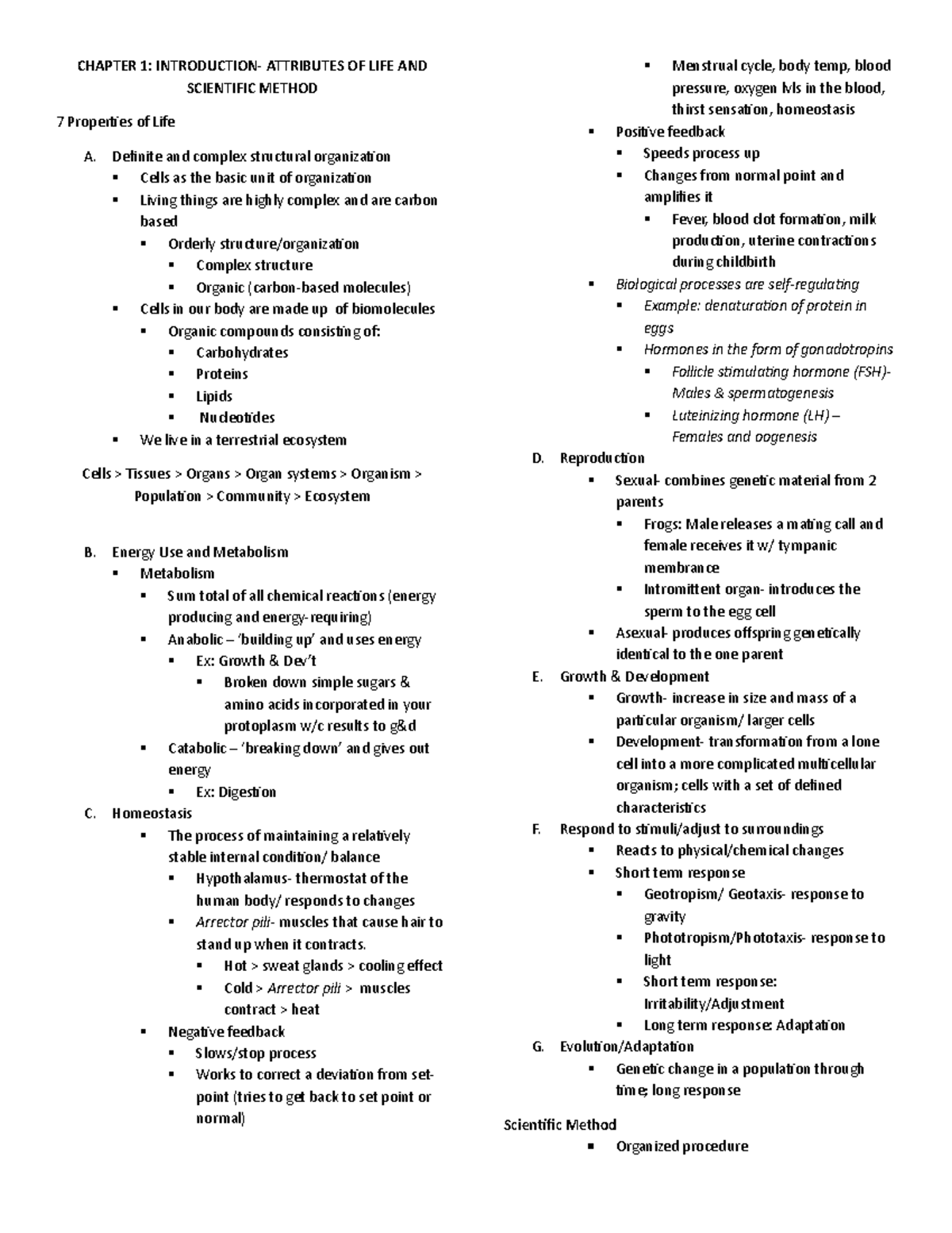 1 Atrributes of Life Scientific Method - CHAPTER 1: INTRODUCTION ...