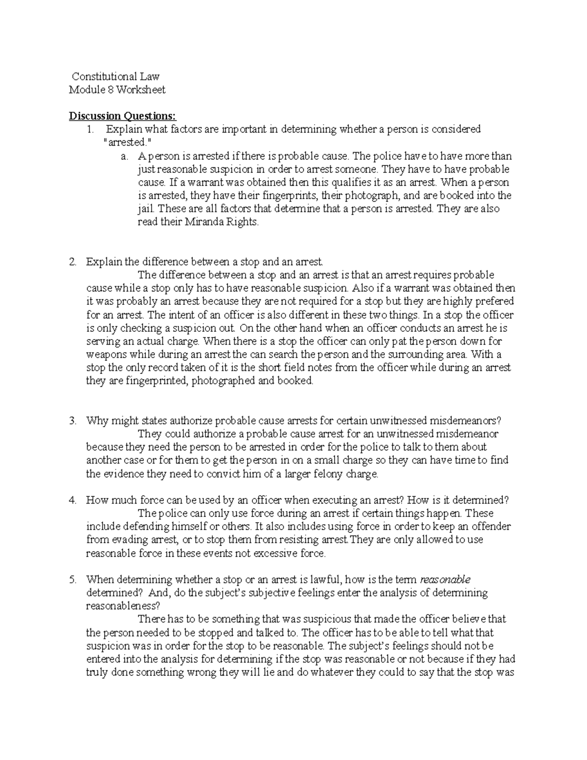 Module 8Worksheet 2 doc - Constitutional Law Module 8 Worksheet ...