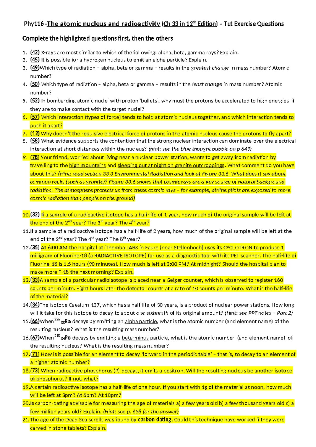 Chapter 33 The Atomic Nucleusand Radioactivity End-of-chapterexercises ...