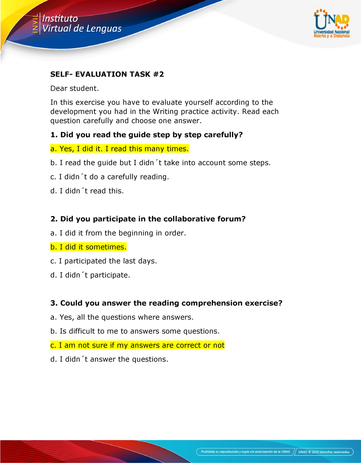 Appendix 1 - Self-evaluation Task 2 - SELF- EVALUATION TASK Dear ...