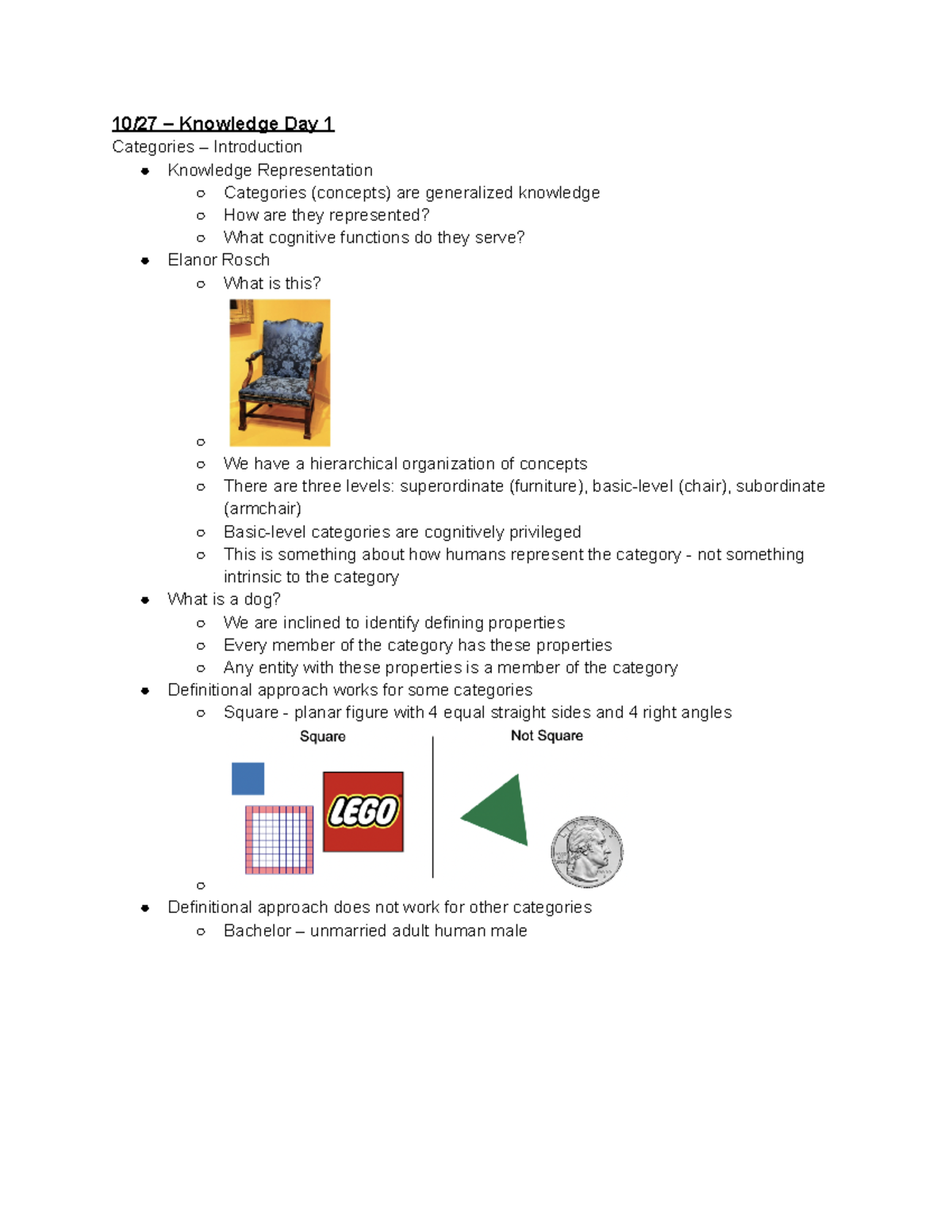 Test 4 Cog Psych Lecture Notes - 10/27 – Knowledge Day 1 Categories ...