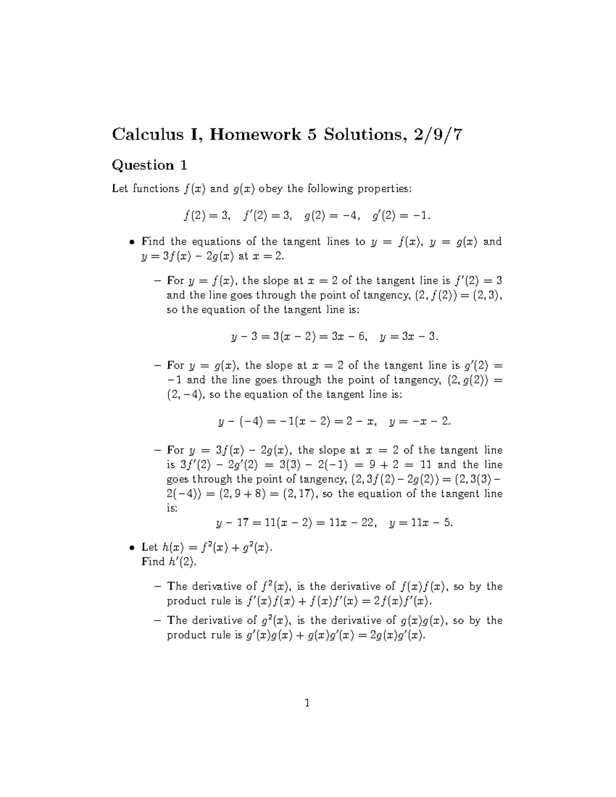 Extra Practice Homework - Calculus I, Homework 5 Solutions, 2/9 ...
