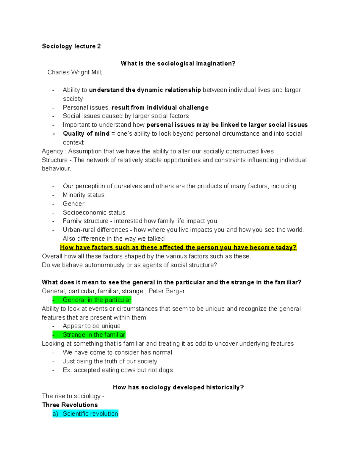 SOCI 1F90 Lectures Notes 2,4,5 - Sociology lecture 2 What is the ...