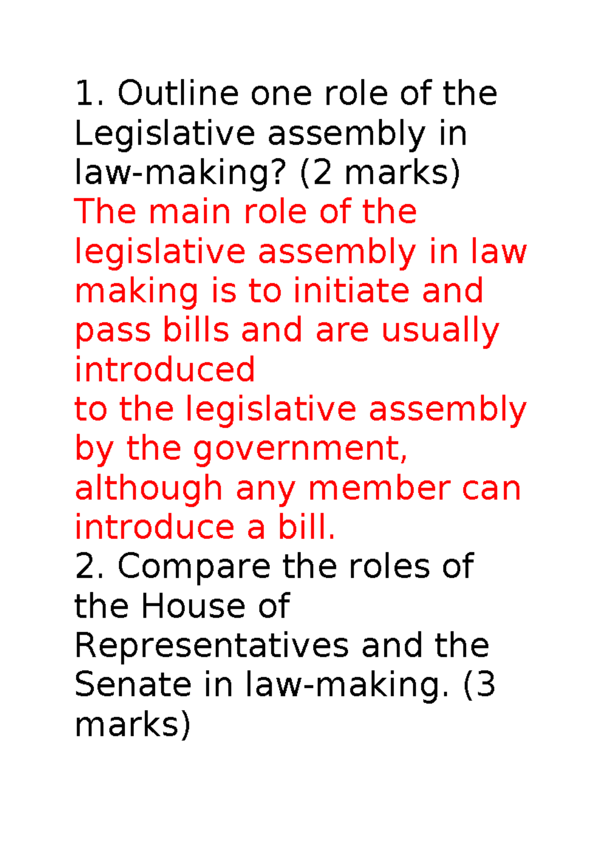 Legal studies u4aos1 prac SAC - Outline one role of the Legislative ...