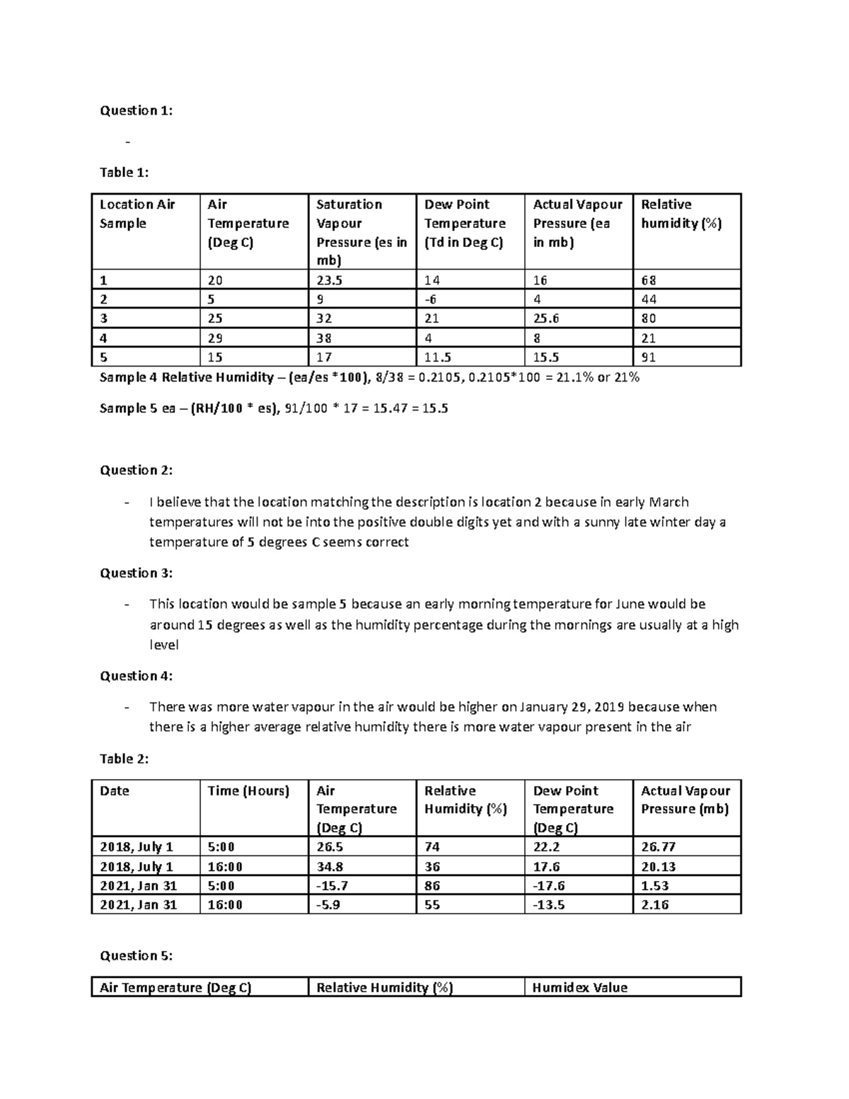 GEO+lab+4 - GEO LAB 4 - Question 1: - Table 1: Location Air Sample Air ...