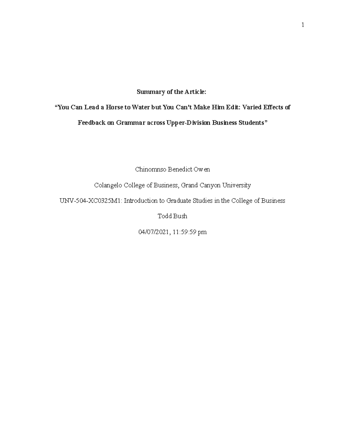 Week 2 Article Review Grade A Summary of the Article “You Can