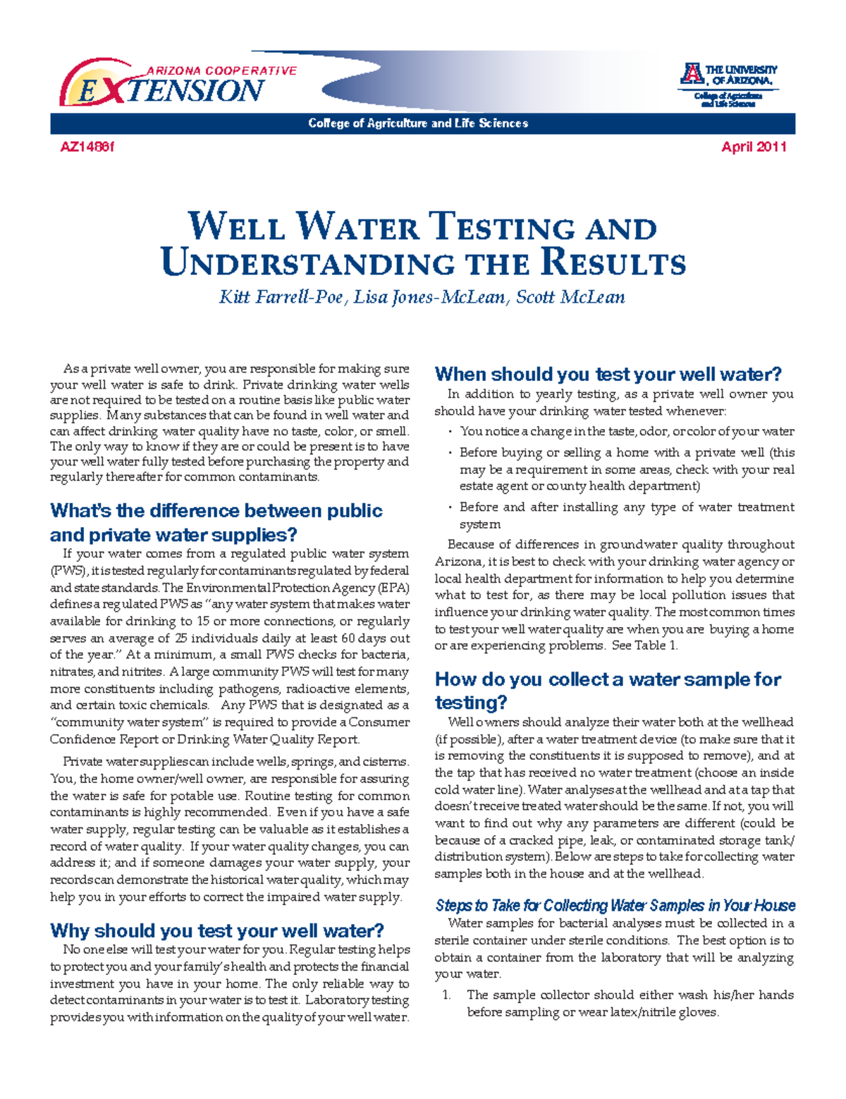 Az1486f - About water analysis - ARIZONA COOP E R AT I V E E TENSION ...