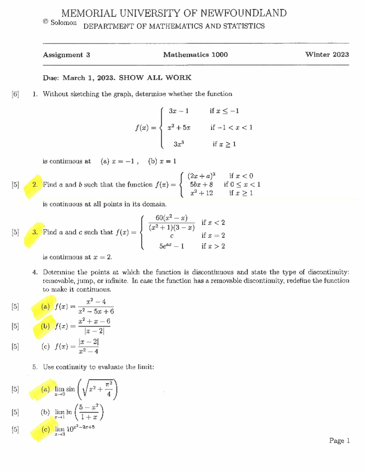 Assignment 3 Soln - Math 1000 - Studocu