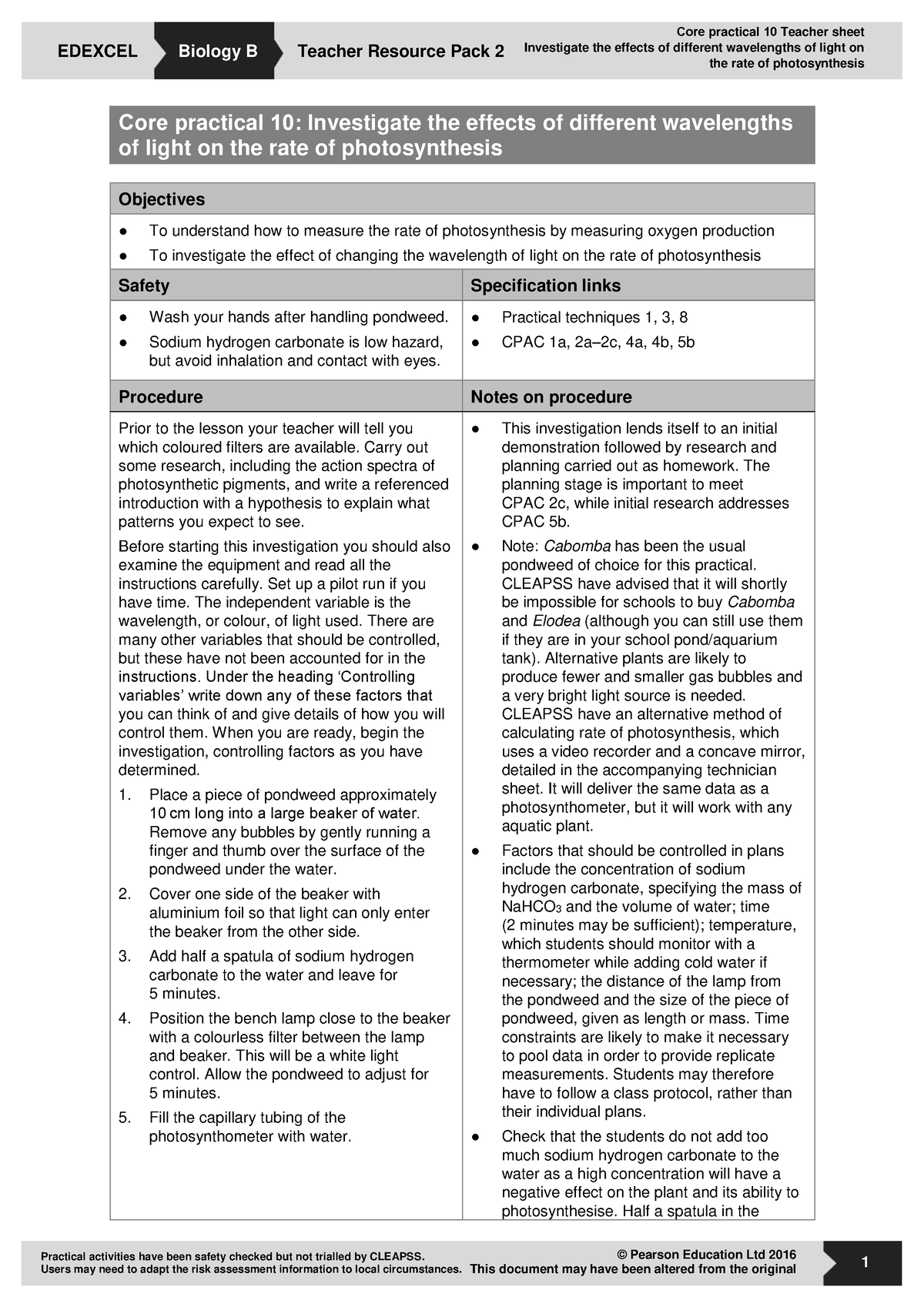 AS And A Level Biology B Core Practical 10 Rate Of Photosynthesis ...