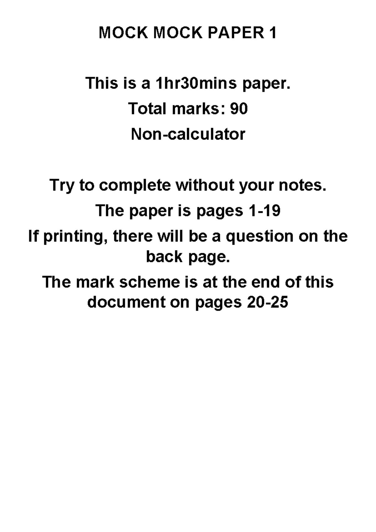 Mock Mock Paper 1 - lecture notes - MOCK MOCK PAPER 1 This is a ...