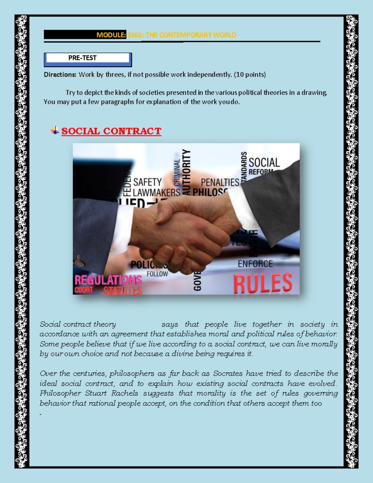 PRE-TEST Chapter 5-OL13M33 - PRE-TEST MODULE: SS02: THE CONTEMPORARY