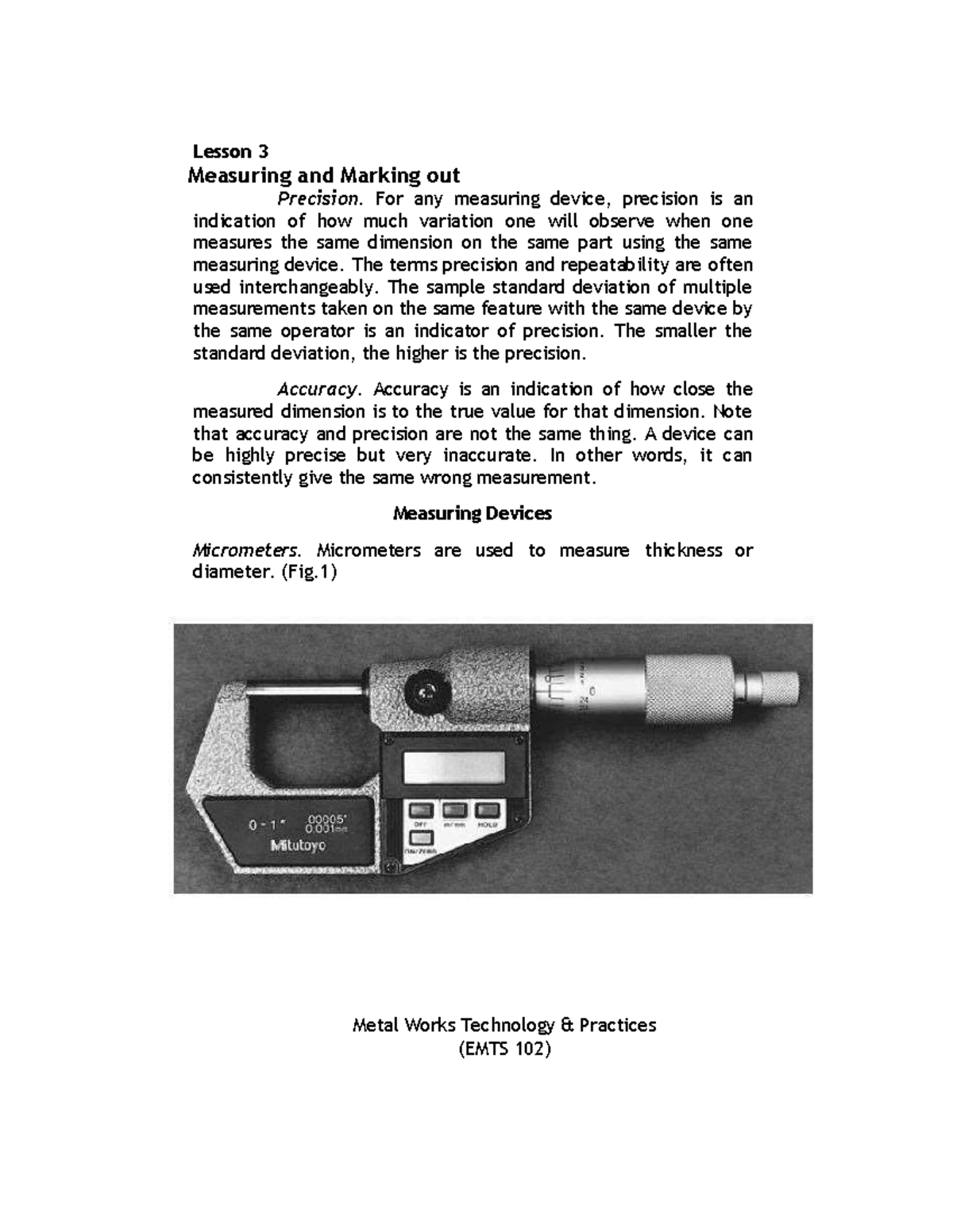 Module 1 Lesson 3 - Lesson 3 Measuring and Marking out Precision. For ...