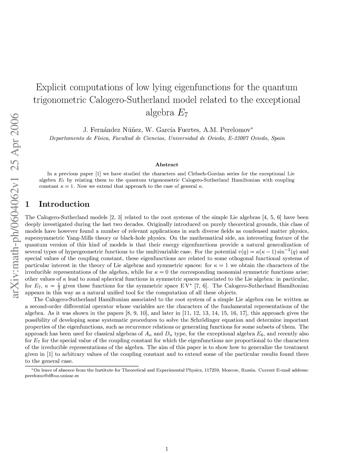 0604062 - Cours - ArXiv:math-ph/0604062v1 25 Apr 2006 Explicit ...