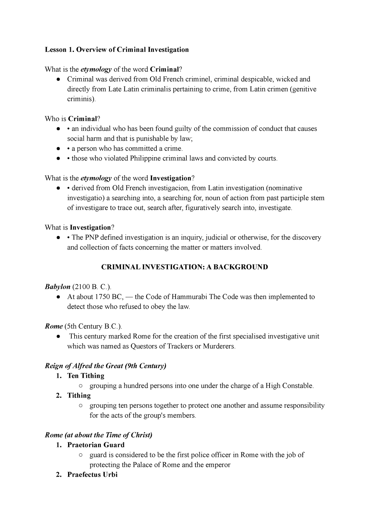 Lesson 1- Overview Of Criminal Investigation ( Lecture) - Lesson 1 