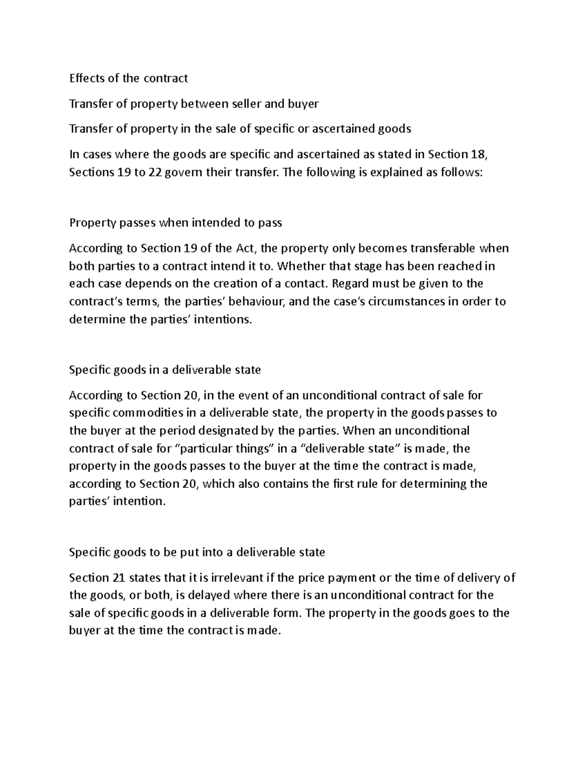 Effects of sales contract act - Effects of the contract Transfer of ...