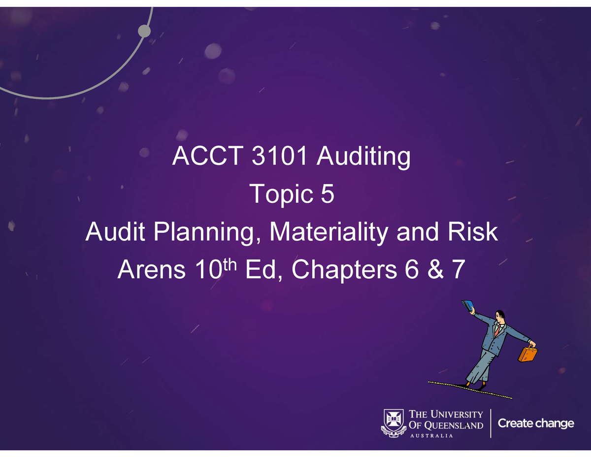 W5 Lecture Class Finm1415 - ACCT 3101 Auditing Topic 5 Audit Planning ...